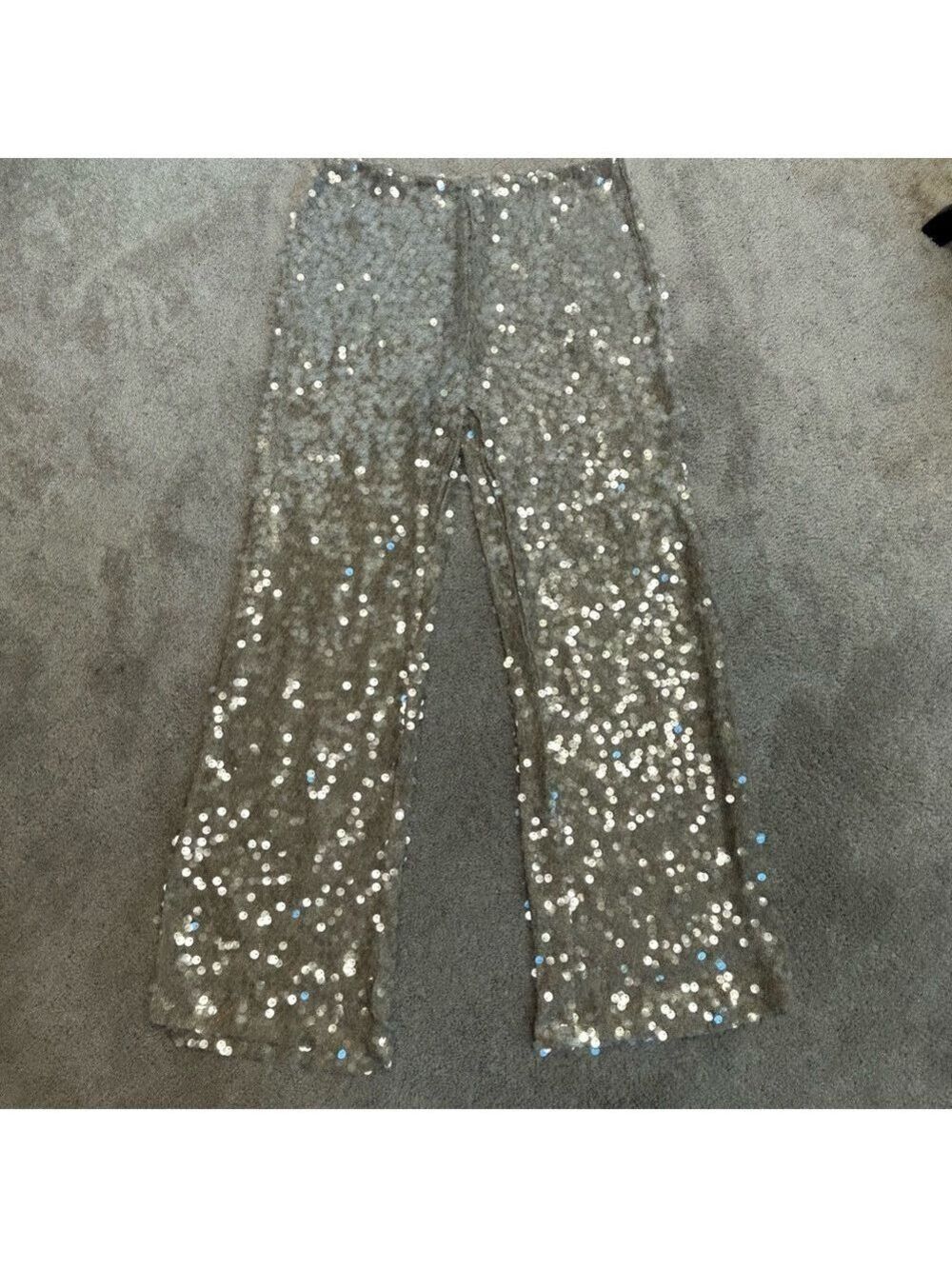 Zara champagne gold sequin embellished sparkly knit dress pants pull on L NWOT - Picture 4 of 15